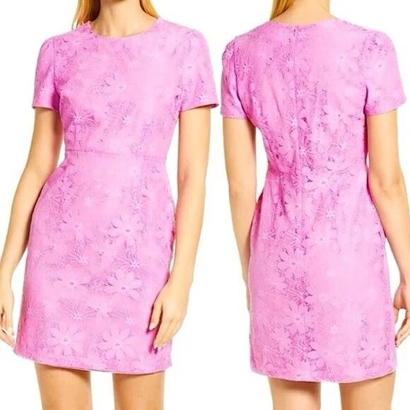 Rachel Parcell Pink Cap Sleeve Lace Sheath Dress Back Zip Womens Size 10 - Picture 2 of 11